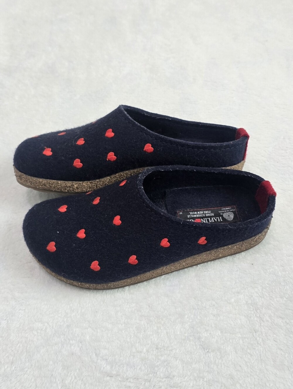 Women's Haflinger Grizzly Couricini Slippers Heart Clogs Wool Shoes Size 8 Flats - Picture 2 of 9